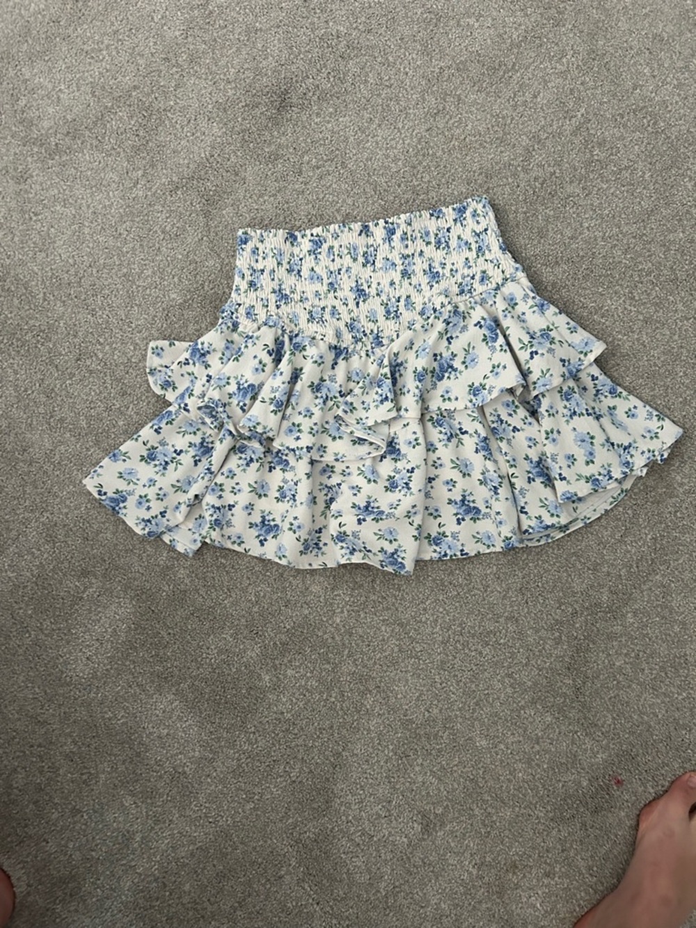 Ruffle Floral Mini Skirt - Blue Floral
